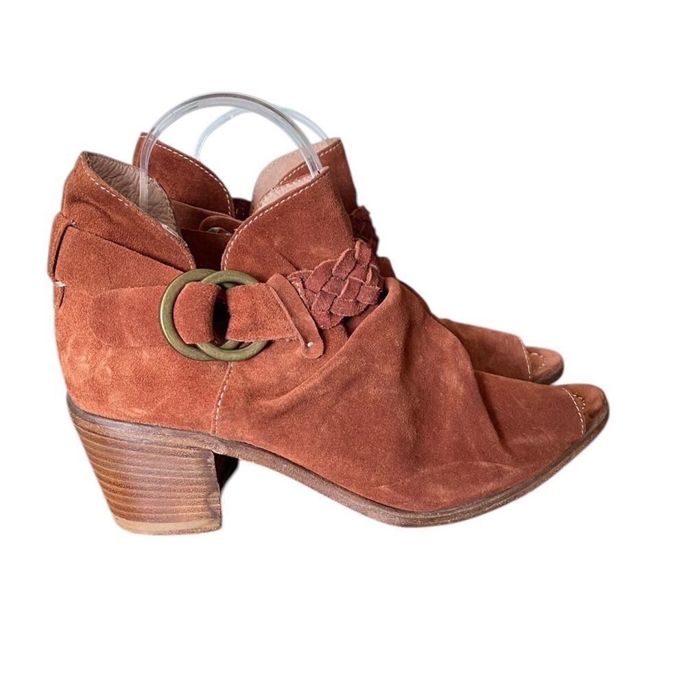 Sundance Pienza Rust Brown Suede Ankle Open Toe Booties size 8 size 38